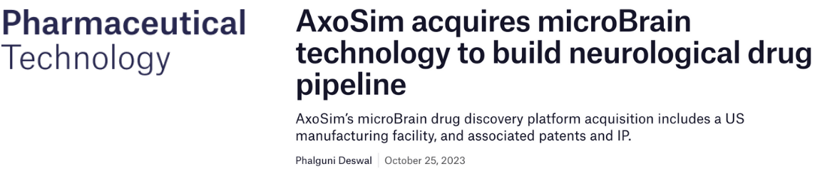 AxoSim acquires microBrain technology to build neurological drug pipeline